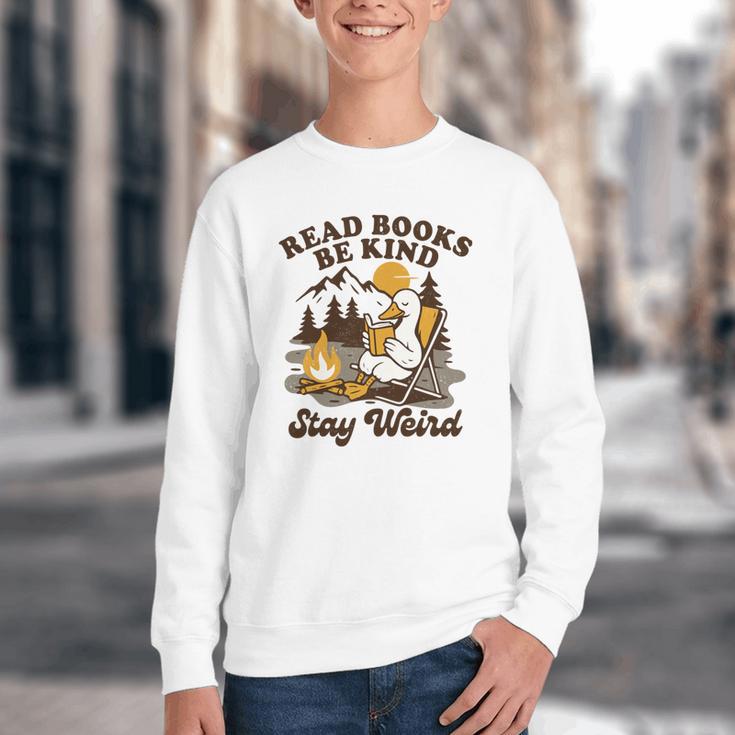 Read Books Be Kind Stay Weird Bookish Silly Goose Reading Youth Crewneck Sweatshirt