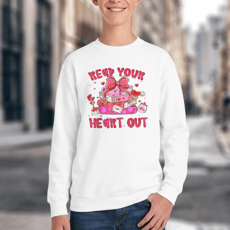 Read Your Heart Out Teacher Valentine Reading Book Lover Youth Crewneck Sweatshirt