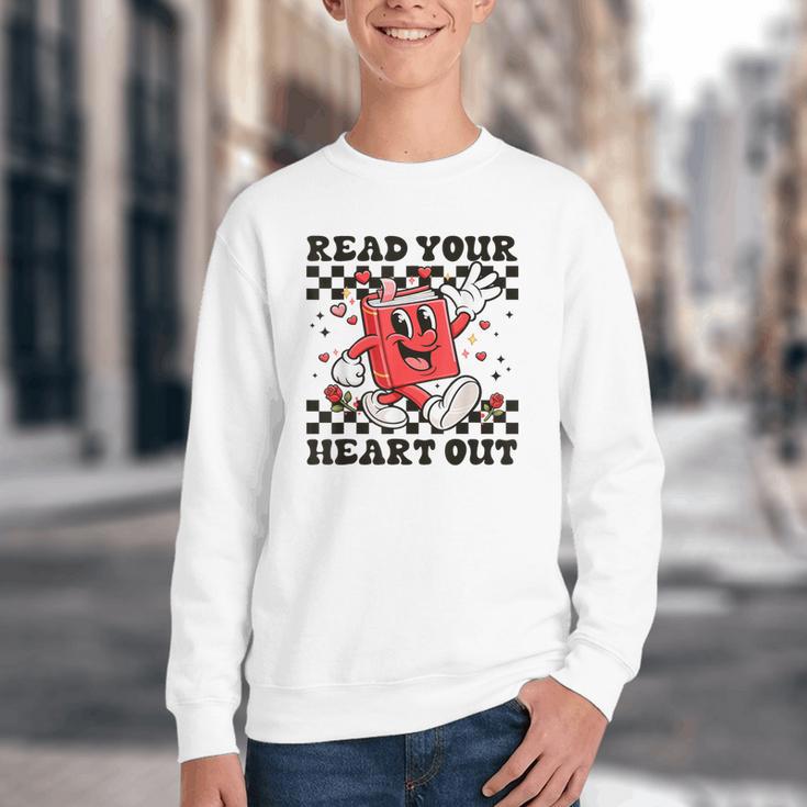 Read Your Heart Out Teacher Valentines Book Lover Youth Crewneck Sweatshirt