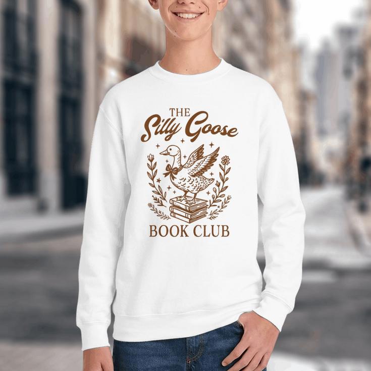 Reading Book Lover Bookish Librarian Silly Goose Book Club Youth Crewneck Sweatshirt
