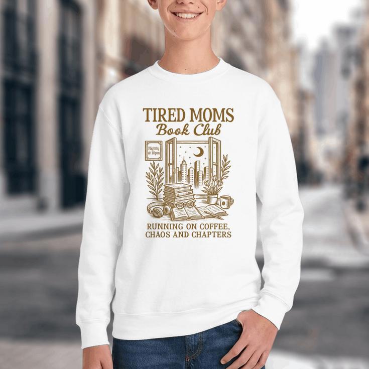 Reading Book Lover Bookish Motherhood Tired Moms Book Club Youth Crewneck Sweatshirt