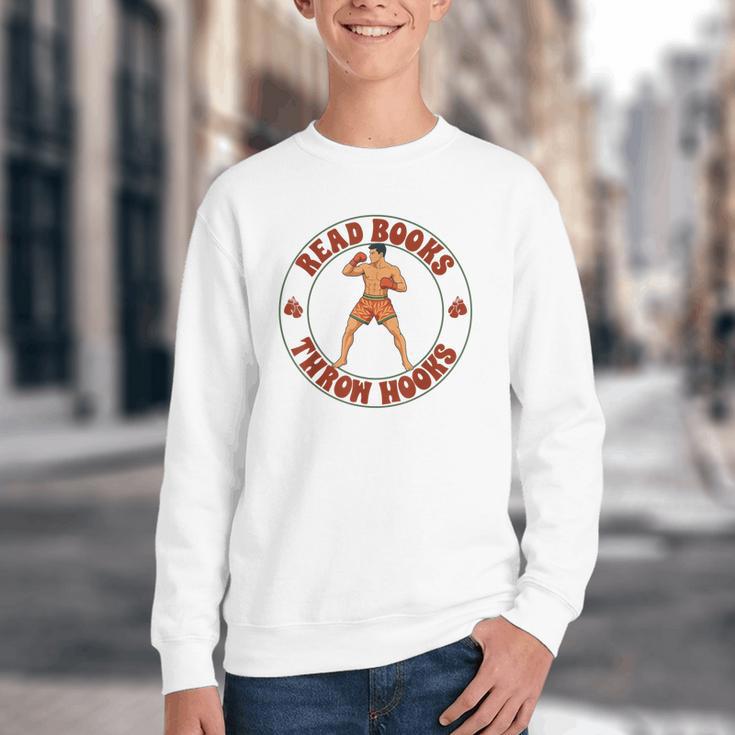 Reading Book Lover Boxer Boxing Lover Read Books Throw Hooks Youth Crewneck Sweatshirt