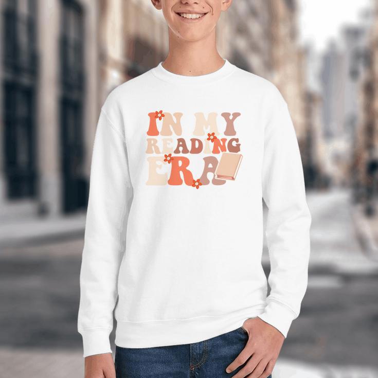 In My Reading Era Groovy Book Lovers Library Reading Women Youth Crewneck Sweatshirt