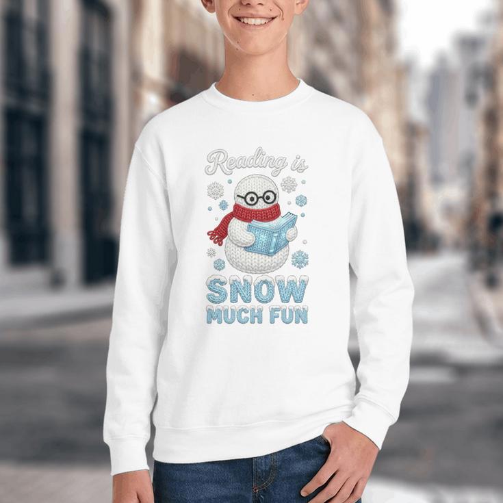 Reading Is Snow Much Fun Book Lover Winter Snowman Humor Youth Crewneck Sweatshirt