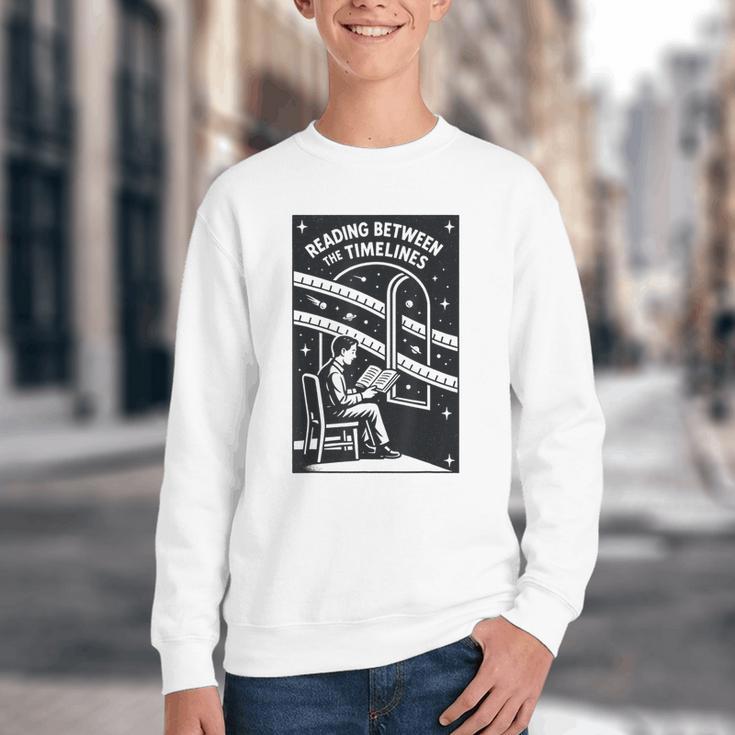 Reading Between The Timelines Time Travel Books Youth Crewneck Sweatshirt