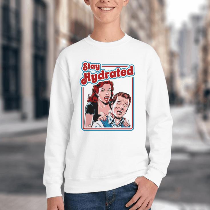 Retro Vampire Book Cover Style Stay Hydrated Halloween Youth Crewneck Sweatshirt