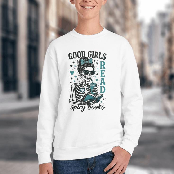 Romance Reader Good Girls Read Spicy Books Halloween Costume Youth Crewneck Sweatshirt Romance Reader Good Girls Read Spicy Books Halloween Costume Youth Crewneck Sweatshirt