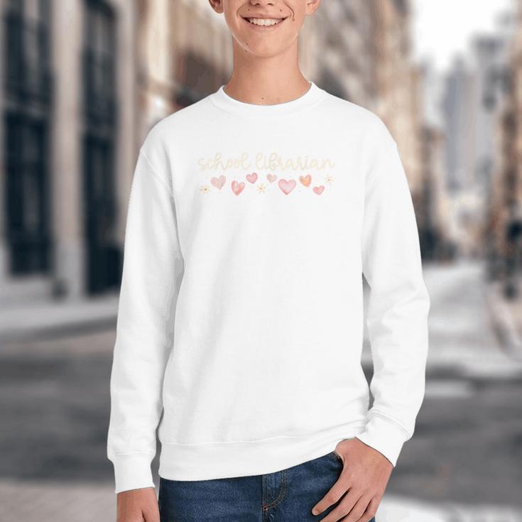 School Librarian Valentines Day Daisy Library Book Lover Youth Crewneck Sweatshirt