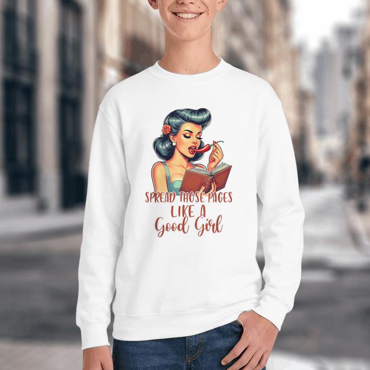 Smutty Spicy Book Reader Spread Those Pages Like A Good Girl Youth Crewneck Sweatshirt