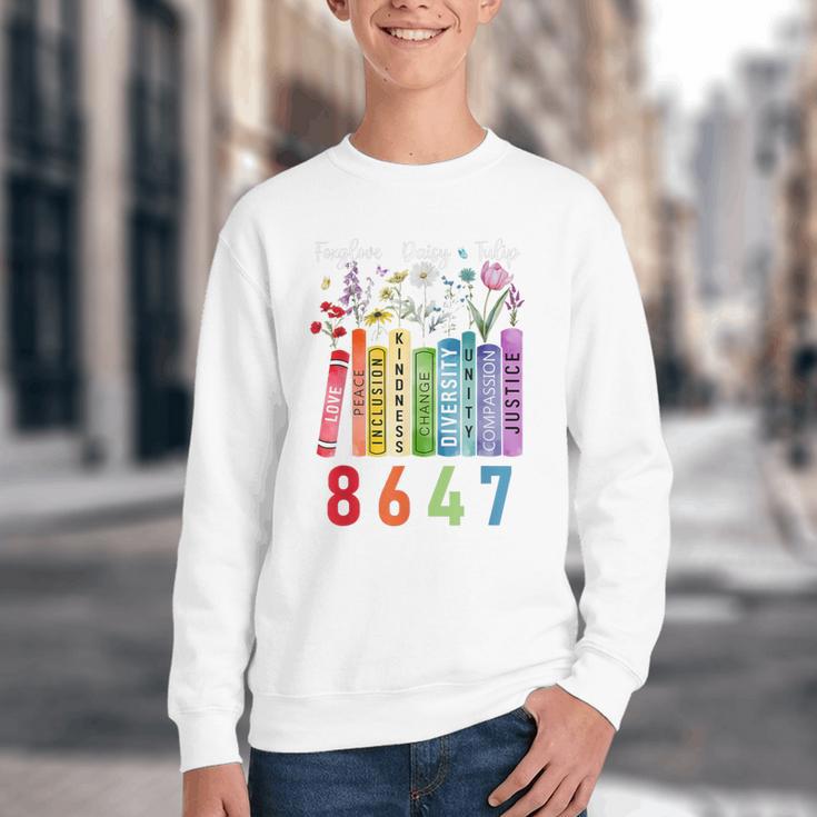 Subtle Floral Foxglove Daisy Tulip Book Lover Youth Crewneck Sweatshirt
