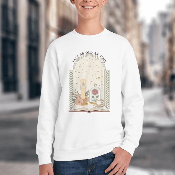 Tale As Old As Time Rose Candle And Book Youth Crewneck Sweatshirt Tale As Old As Time Rose Candle And Book Youth Crewneck Sweatshirt