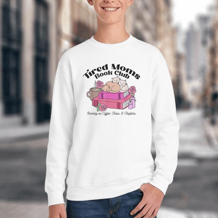 Tired Moms Book Club Running On Coffee Chaos And Chapter Cat Youth Crewneck Sweatshirt Tired Moms Book Club Running On Coffee Chaos And Chapter Cat Youth Crewneck Sweatshirt