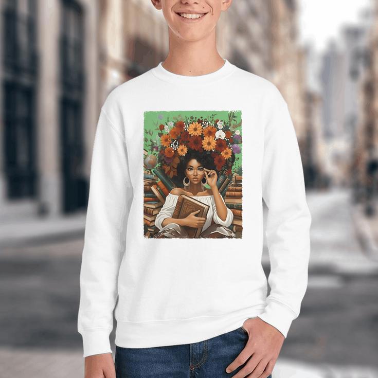 History Month Black Afro Girl Women Book Lovers Floral Youth Crewneck Sweatshirt