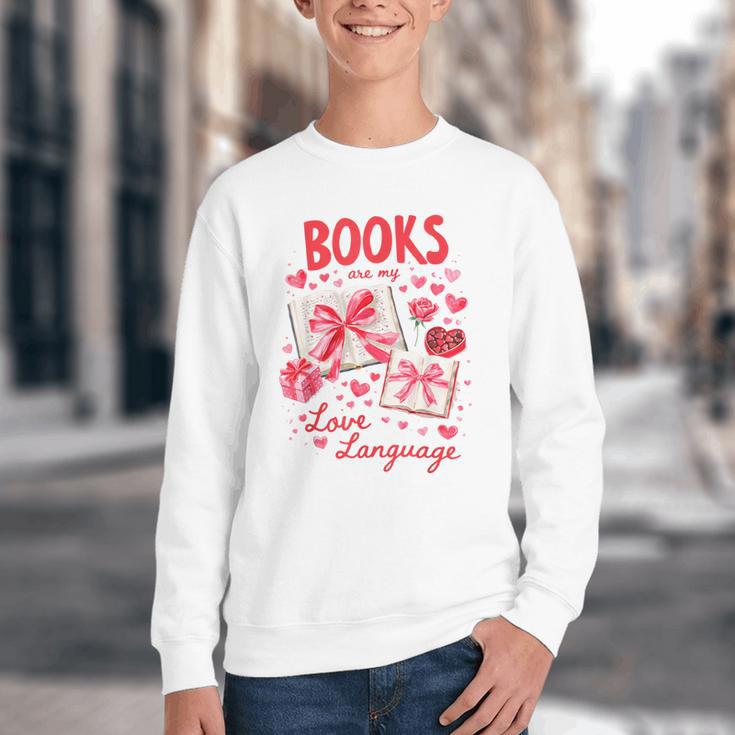 Valentines Book Lover Romance Books Are My Love Language Youth Crewneck Sweatshirt Valentines Book Lover Romance Books Are My Love Language Youth Crewneck Sweatshirt