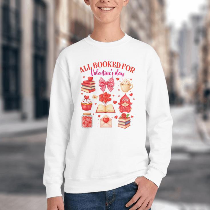 Valentines Reading Book Lover All Booked For Valentine's Day Youth Crewneck Sweatshirt