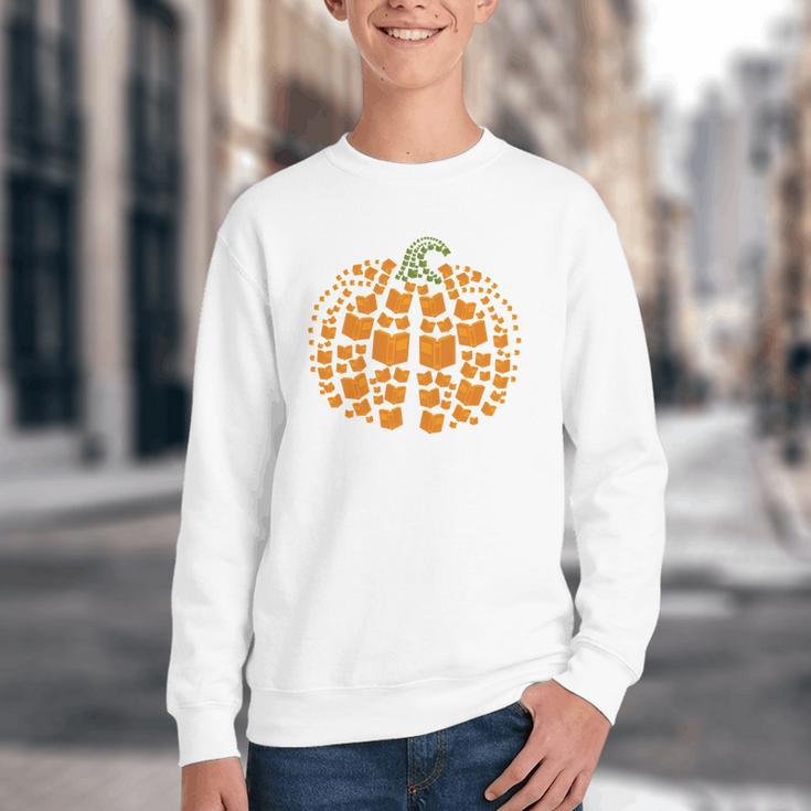 Vintage Book Pumpkin Autumn Fall Librarians Bookworm Teacher Youth Crewneck Sweatshirt