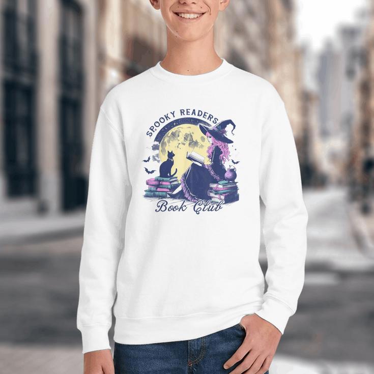 Vintage Sexy Witch Spooky Readers Book Lover Club Halloween Youth Crewneck Sweatshirt