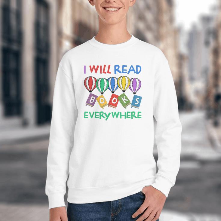 I Will Read Books Everywhere Across America Child Readers Youth Crewneck Sweatshirt
