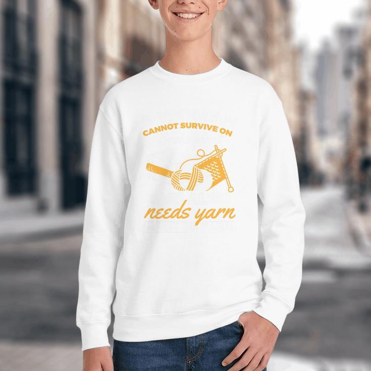 Woman Survives On Books Yarn Knitting Crochet Premium Tri-Blend Youth Crewneck Sweatshirt