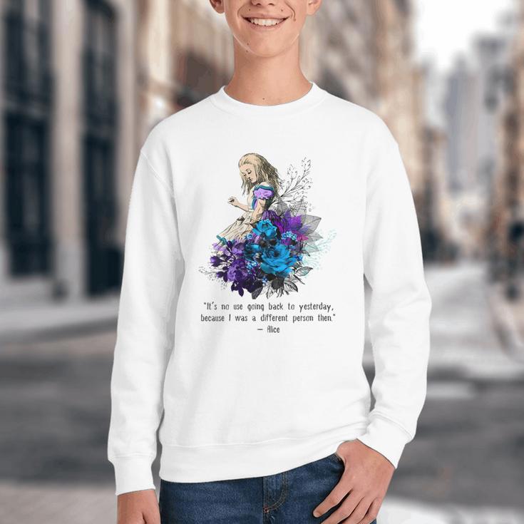 Women's Vintage Book Quote It’s No Use Going Back To Yesterday Youth Crewneck Sweatshirt