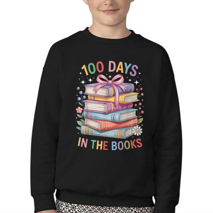 100 Days In The Books Cute Book 100 Days Of School Teachers Youth Crewneck Sweatshirt