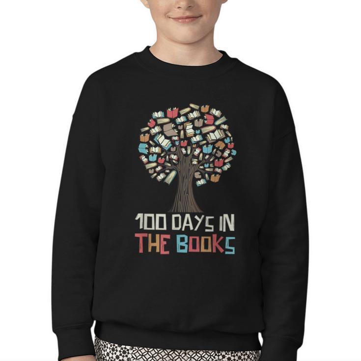 100 Days In The Books Tree Reading Teacher Student 100th Day Youth Crewneck Sweatshirt