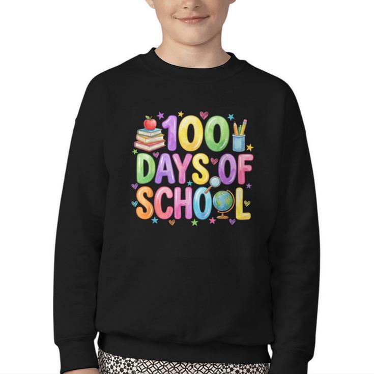 100 Days Of School Book Pencil Teachers Girls Kids 100th Day Youth Crewneck Sweatshirt