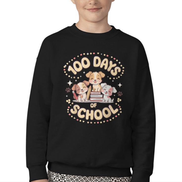 100 Days Of School Cute Puppies And Books Youth Crewneck Sweatshirt