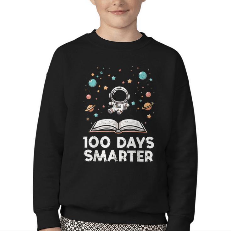 100 Days Smarter Astronaut Book 100th Day Girls Kids Women Youth Crewneck Sweatshirt