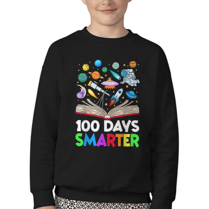 100th Day Of School Astronaut Books Space 100 Days Smarter Youth Crewneck Sweatshirt