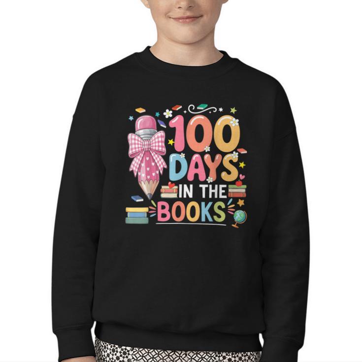 100th Day Of School Teacher Floral 100 Days In The Books Youth Crewneck Sweatshirt