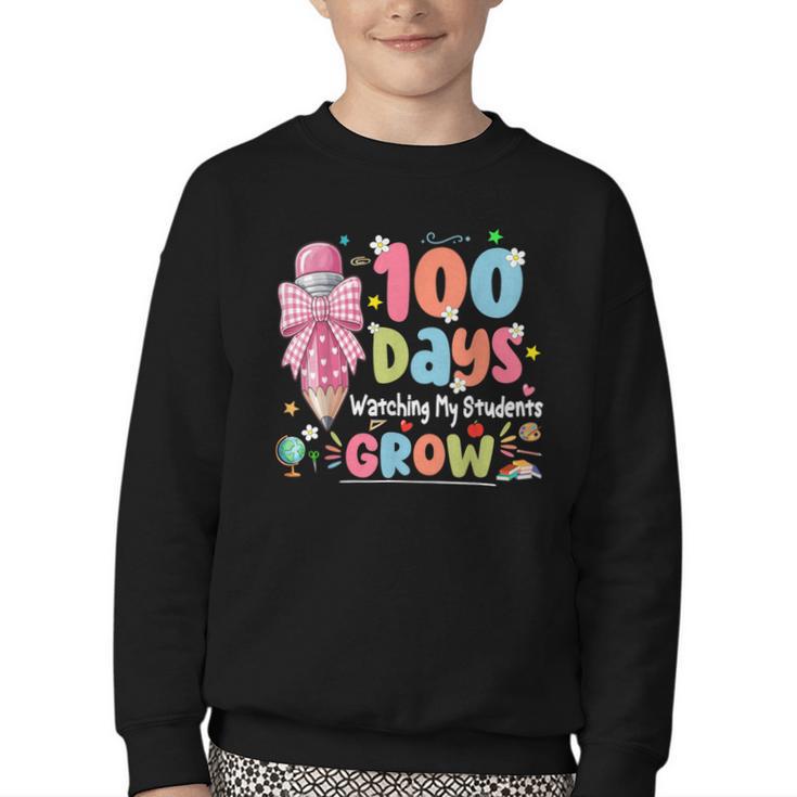 100th Day Of School Teacher Women Floral Books Youth Crewneck Sweatshirt
