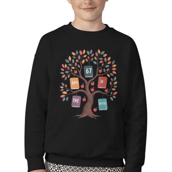 67 Days In The Books Reading Teacher 67th Day Of School Youth Crewneck Sweatshirt