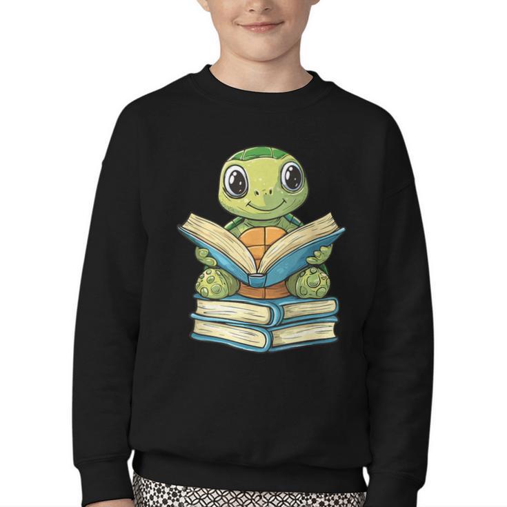 Adorable Turtle Reading Books Youth Crewneck Sweatshirt