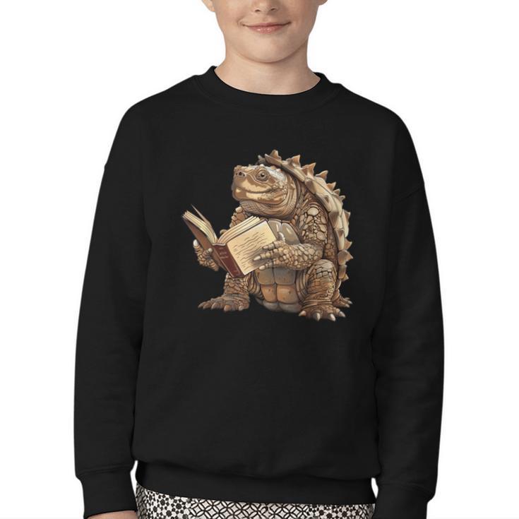 Alligator Snapping Turtle Reading A Book Youth Crewneck Sweatshirt