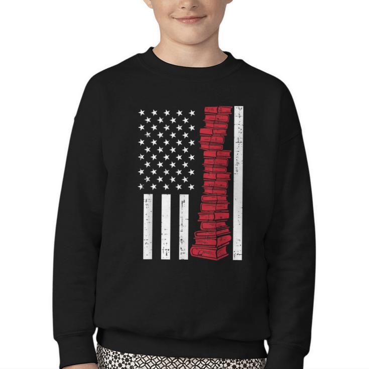 America Flag Read Book Reading Librarian Men Women Kids Youth Crewneck Sweatshirt