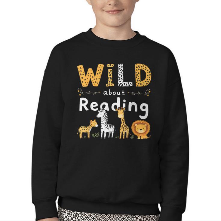 Animal Print Read A Book Character Kids Wild About Reading Youth Crewneck Sweatshirt
