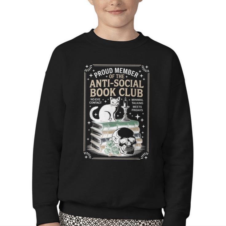 Anti-Social Book-Club Cat Graphic Youth Crewneck Sweatshirt