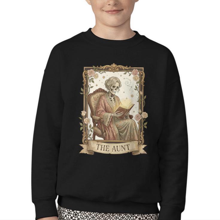 The Aunt Tarot Card Women Skeleton Aunty Book Lover Youth Crewneck Sweatshirt