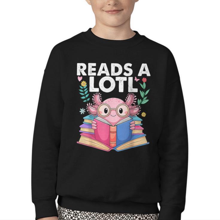 Axolotl Books Readsalotl Reading Bookworm Boys Girls Youth Crewneck Sweatshirt