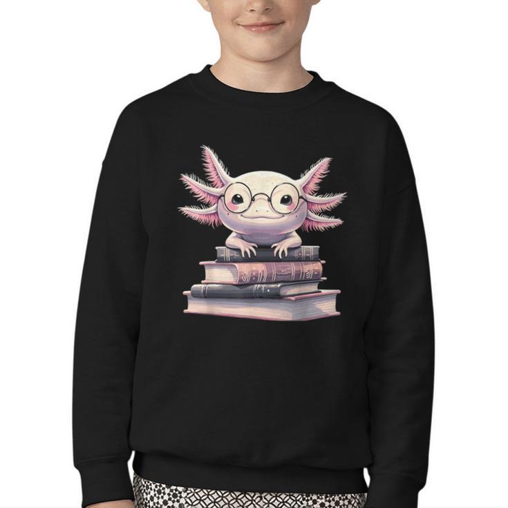 Axolotl Books Readsalotl Reading Bookworm Kawaii Axolotl Youth Crewneck Sweatshirt
