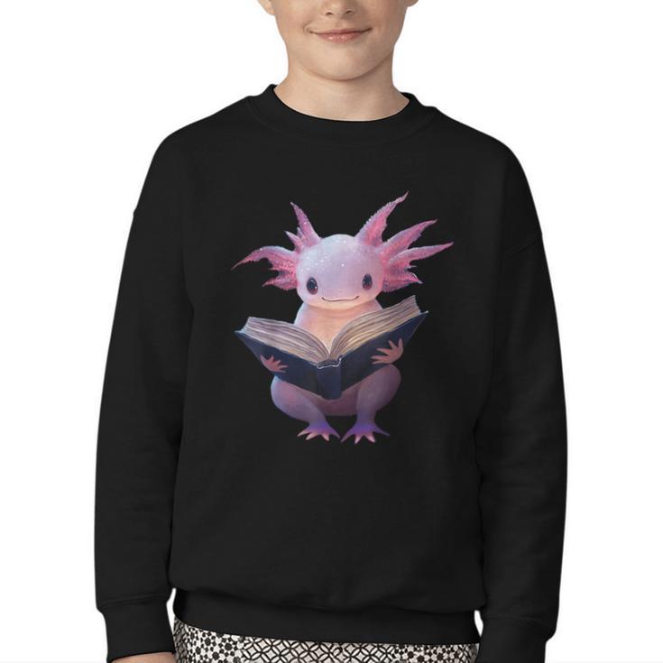 Axolotl Bookworm Reading Book Kawaii Graphic Youth Crewneck Sweatshirt