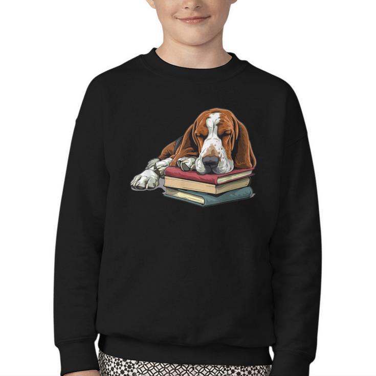 Basset Hound Books Dog Breed Graphic Youth Crewneck Sweatshirt