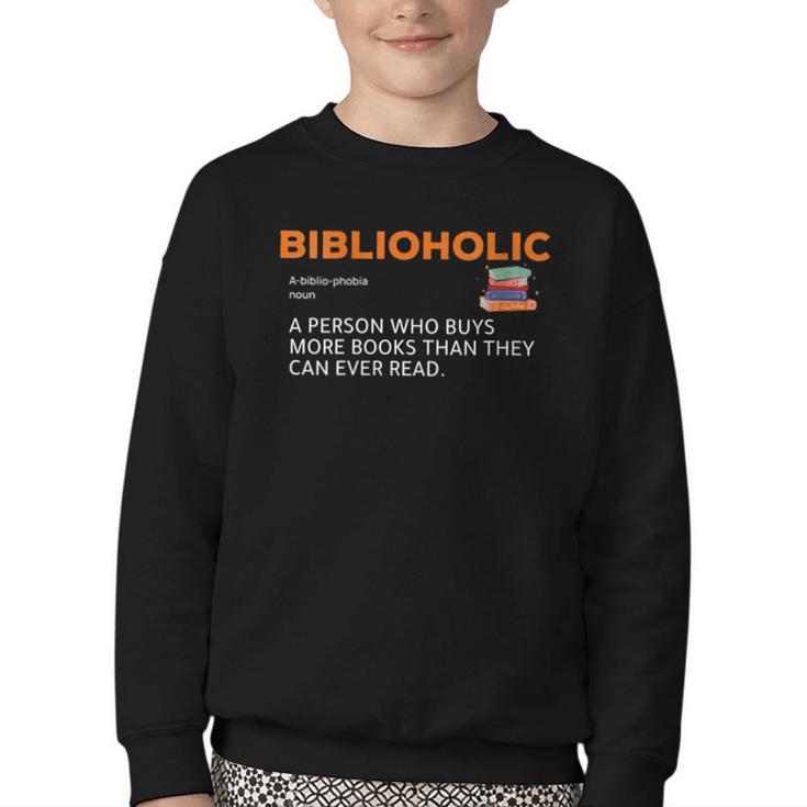 Biblioholic Definition Reading Nerd Book Lovers Geek Youth Crewneck Sweatshirt