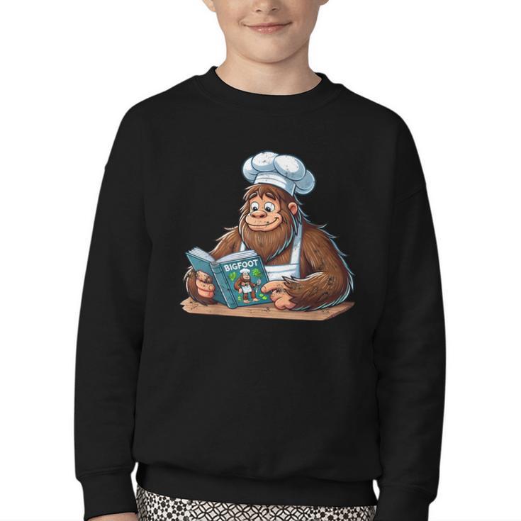 Bigfoot Reading a Cookbook Youth Crewneck Sweatshirt