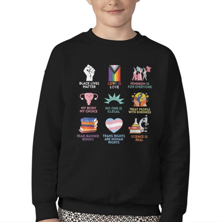 BLM Human Rights Feminism Trans Science Books LGBTQ Quote Youth Crewneck Sweatshirt