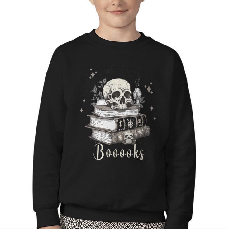 Boo Skeleton Skull Books Halloween Women School Teacher Kid Youth Crewneck Sweatshirt