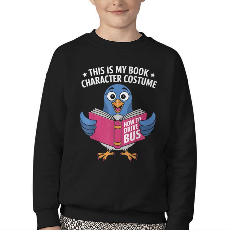 This Is My Book Character Costume Cute Pigeon Kids Reading Youth Crewneck Sweatshirt