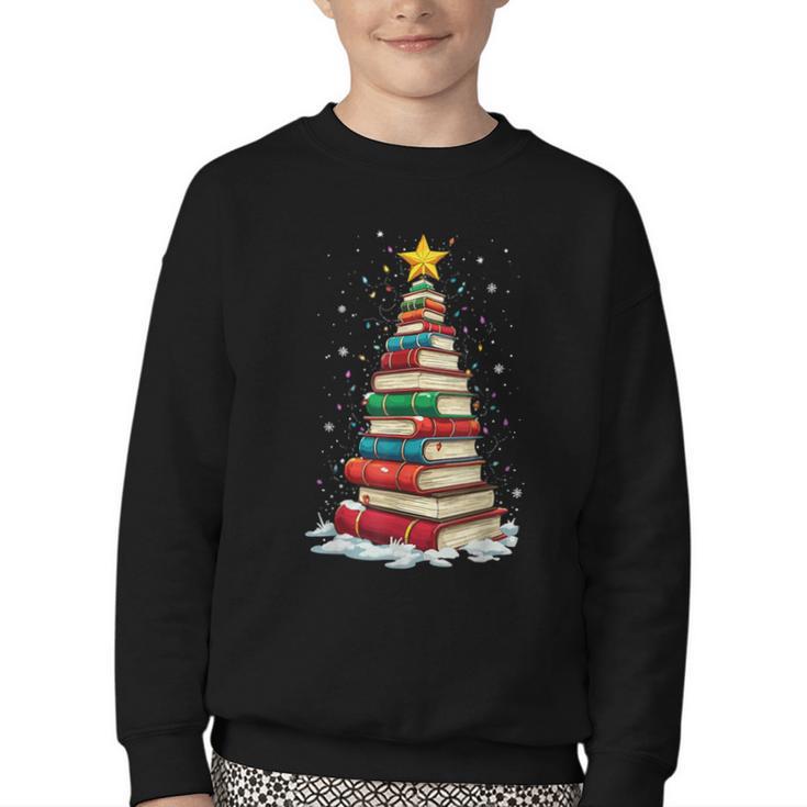 Book Christmas Tree Book Lover Teacher Librarian Youth Crewneck Sweatshirt