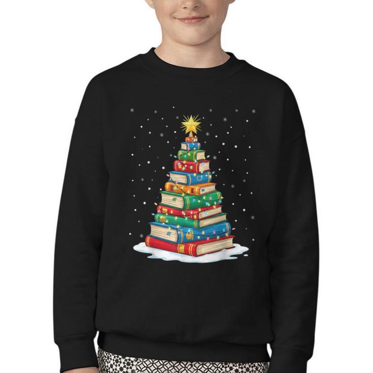 Book Christmas Tree Xmas Lights Book Lover Teacher Librarian Youth Crewneck Sweatshirt